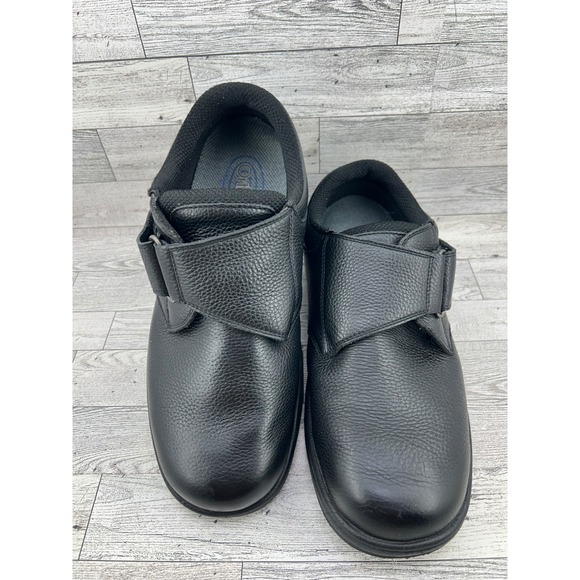 Orthofeet 510‎ Mens Black Leather Wide 2E Strap Shoes Size 10.5 main image 10